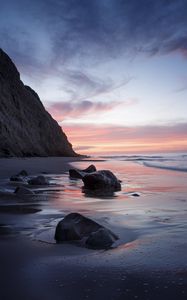 Preview wallpaper stones, sand, shore, sea, wet, nature