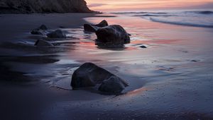 Preview wallpaper stones, sand, shore, sea, wet, nature