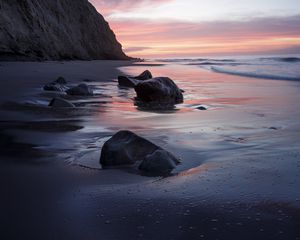 Preview wallpaper stones, sand, shore, sea, wet, nature