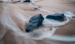 Preview wallpaper stones, sand, waves, shore, sea, landscape