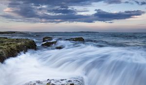 Preview wallpaper stones, sea, cascade