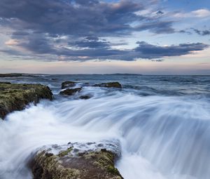 Preview wallpaper stones, sea, cascade
