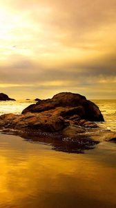 Preview wallpaper stones, sea, clouds, sky, coast, water