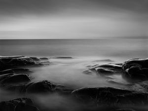 Preview wallpaper stones, sea, dark, horizon, nature