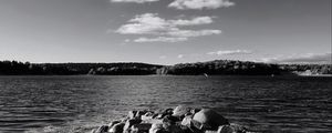 Preview wallpaper stones, sea, hills, nature, black and white
