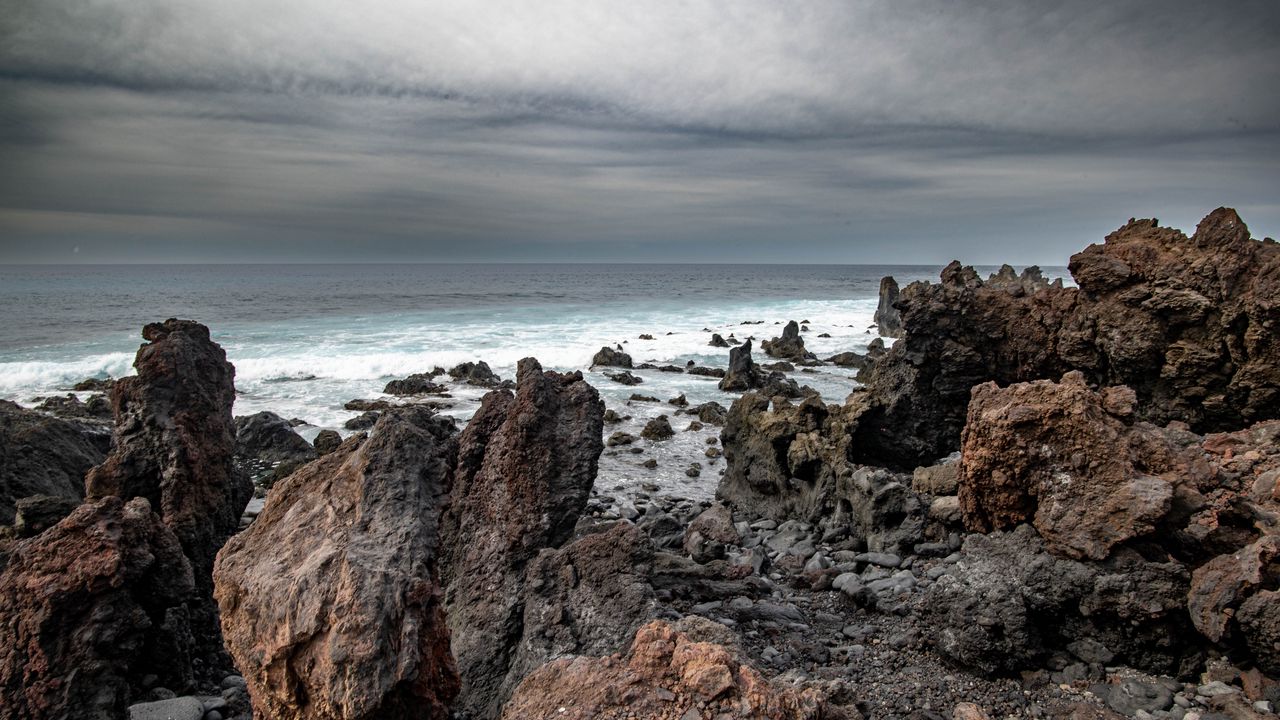 Wallpaper stones, sea, horizon, landscape, nature