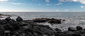 Preview wallpaper stones, sea, horizon, landscape, nature, sky