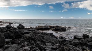 Preview wallpaper stones, sea, horizon, landscape, nature, sky