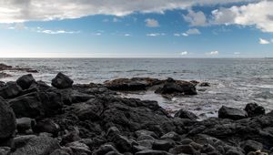 Preview wallpaper stones, sea, horizon, landscape, nature, sky