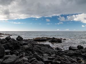 Preview wallpaper stones, sea, horizon, landscape, nature, sky