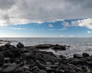 Preview wallpaper stones, sea, horizon, landscape, nature, sky