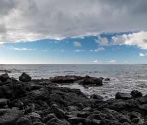 Preview wallpaper stones, sea, horizon, landscape, nature, sky