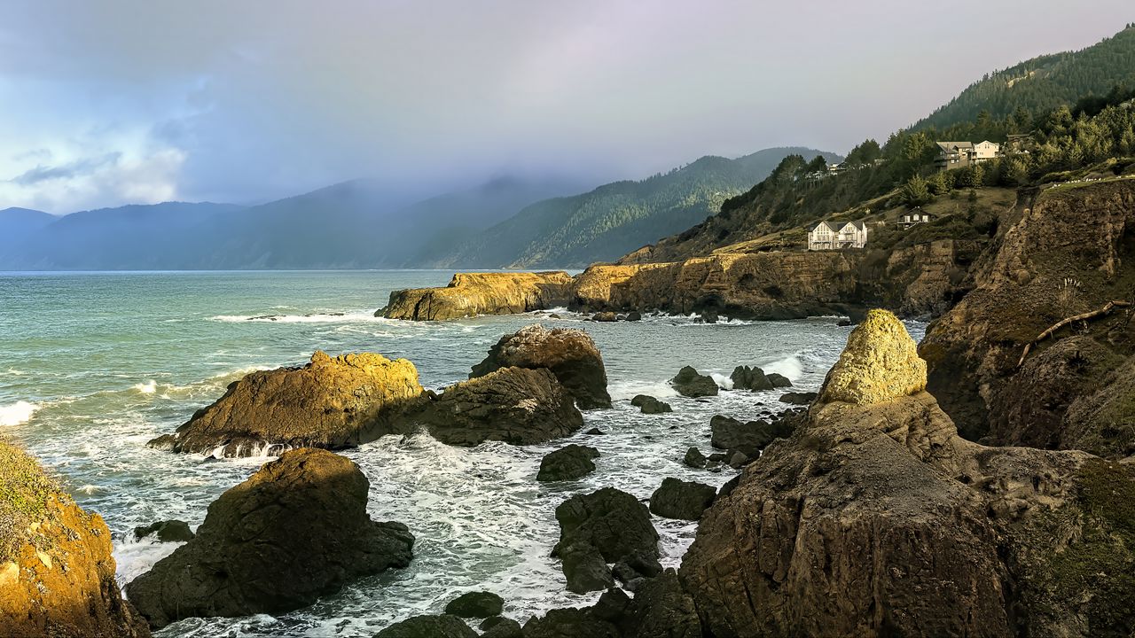 Wallpaper stones, sea, landscape, nature, fog