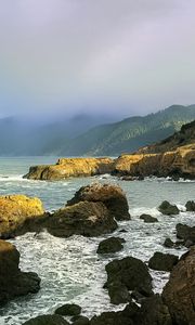 Preview wallpaper stones, sea, landscape, nature, fog