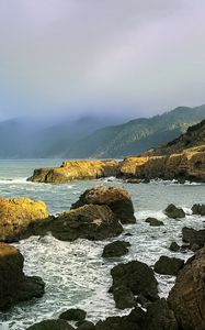 Preview wallpaper stones, sea, landscape, nature, fog