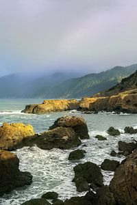 Preview wallpaper stones, sea, landscape, nature, fog