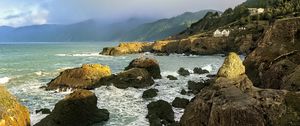 Preview wallpaper stones, sea, landscape, nature, fog