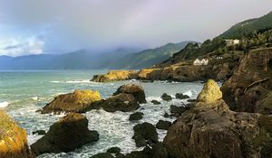 Preview wallpaper stones, sea, landscape, nature, fog