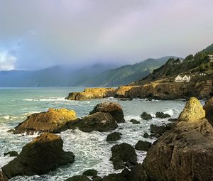 Preview wallpaper stones, sea, landscape, nature, fog