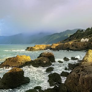 Preview wallpaper stones, sea, landscape, nature, fog