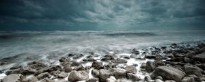 Preview wallpaper stones, sea, landscape, coast, gloomy