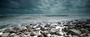 Preview wallpaper stones, sea, landscape, coast, gloomy