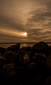 Preview wallpaper stones, sea, landscape, evening