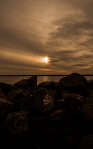 Preview wallpaper stones, sea, landscape, evening