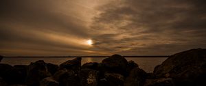 Preview wallpaper stones, sea, landscape, evening