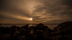 Preview wallpaper stones, sea, landscape, evening