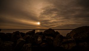 Preview wallpaper stones, sea, landscape, evening