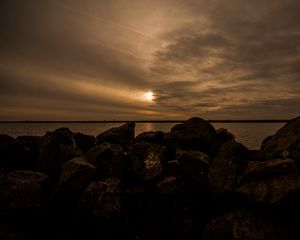 Preview wallpaper stones, sea, landscape, evening