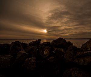 Preview wallpaper stones, sea, landscape, evening