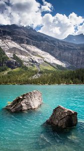 Preview wallpaper stones, sea, mountains, rocks, trees, nature