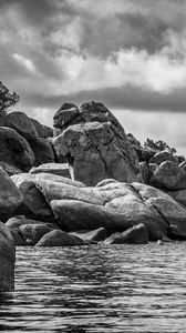 Preview wallpaper stones, sea, nature, black and white