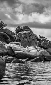 Preview wallpaper stones, sea, nature, black and white