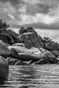 Preview wallpaper stones, sea, nature, black and white