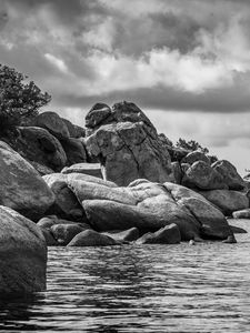 Preview wallpaper stones, sea, nature, black and white