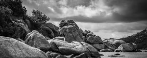 Preview wallpaper stones, sea, nature, black and white