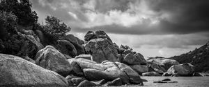 Preview wallpaper stones, sea, nature, black and white