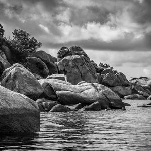 Preview wallpaper stones, sea, nature, black and white