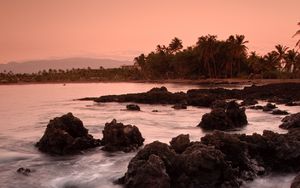 Preview wallpaper stones, sea, palm trees, coast