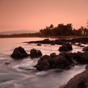 Preview wallpaper stones, sea, palm trees, coast