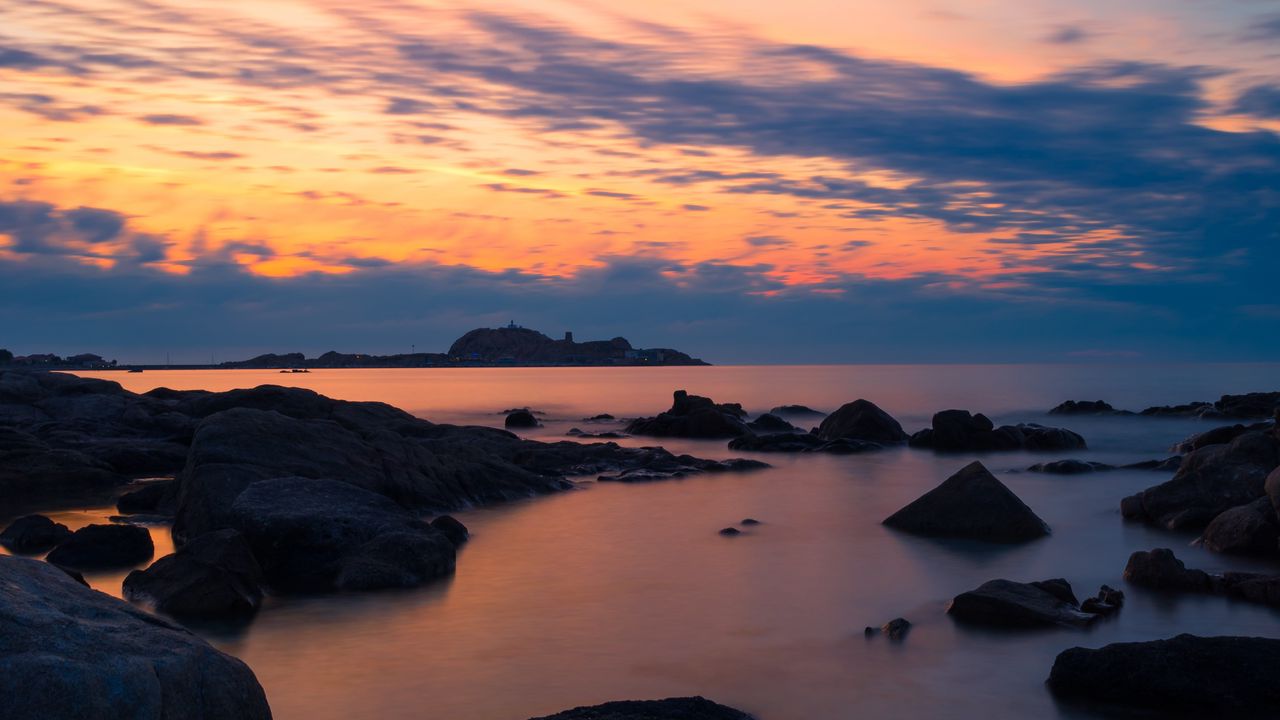 Wallpaper stones, sea, sky, evening, coast, mediterranean