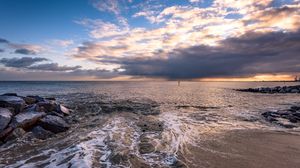 Preview wallpaper stones, sea, sky, horizon