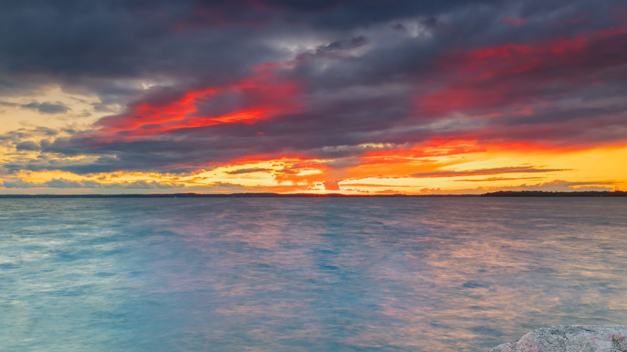 Wallpaper stones, sea, sunset, horizon