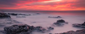 Preview wallpaper stones, sea, sunset, horizon, coast