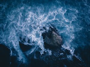 Preview wallpaper stones, sea, water, aerial view, foam