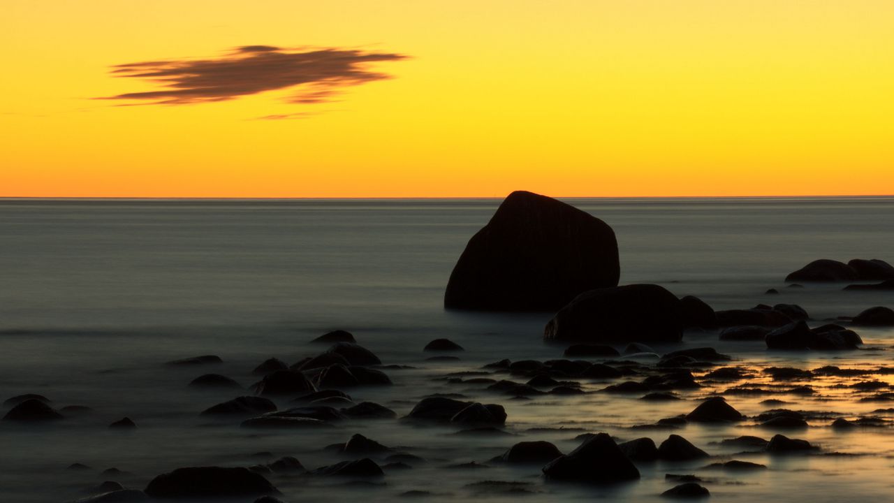Wallpaper stones, sea, water, horizon, sunset