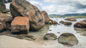 Preview wallpaper stones, sea, water, sand, shore